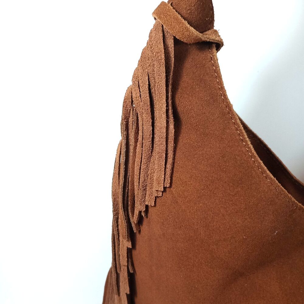 NWT Haute Hippie Style Brown Suede Leather Fringe Hobo Shoulder Bag Boho Purse - Picture 7 of 10